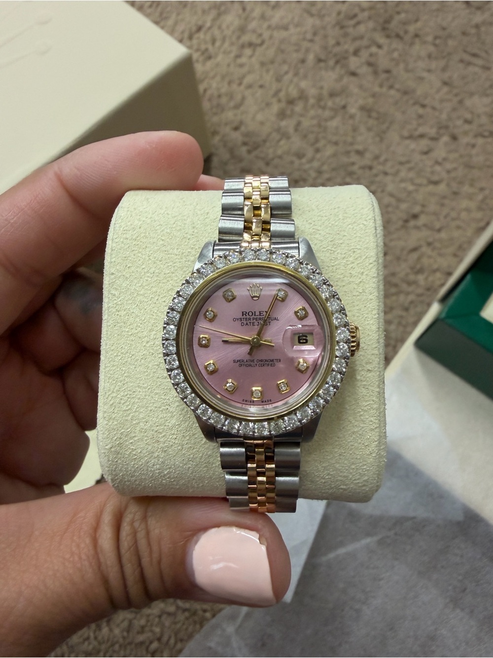 Rolex Ladies Two-Tone Watch with Pink Dial and Diamond Bezel - Picture 12 of 13